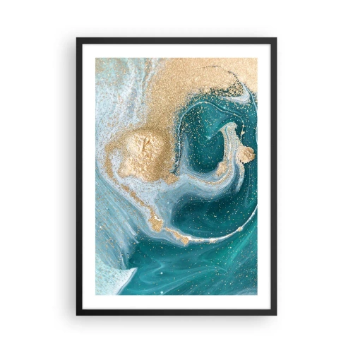 Plakát v černém rámu - Abstraktní zlatý a tyrkysový motiv v fluidních formách - 50x70cm - Vír zlaté a tyrkysové - Moderní nástěnná dekorace do obývacího pokoje a ložnice ARTTOR