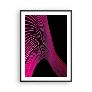 Plakát v černém rámu - Dynamické růžové čáry na černém pozadí - 50x70cm - Alej světla - Moderní nástěnná dekorace do obývacího pokoje a ložnice ARTTOR