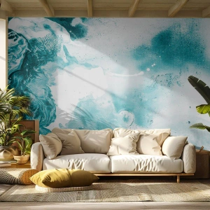 Fototapeta Standard Eco - Abstraktní akvarel v odstínech tyrkysové a bílé - 100x70cm - Povodí modré - Moderní nástěnná dekorace do obývacího pokoje a ložnice ARTTOR