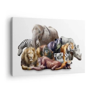 Obraz na plátně - Různá divoká zvířata ve skupinovém složení - 70x50cm - Africká rodinná fotografie - Moderní nástěnná dekorace do obývacího pokoje a ložnice ARTTOR