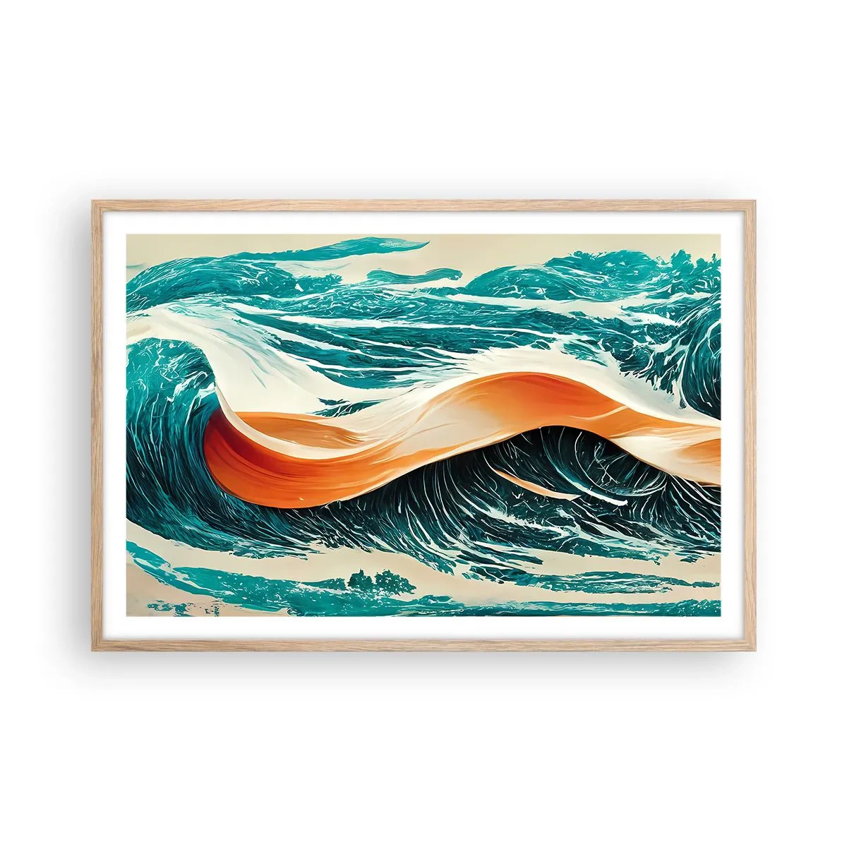Plakát v rámu světlý dub - Surfařův sen - 91x61 cm