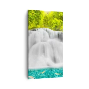 Obraz na plátně - Zpěněným vodopádem od zeleně k modré - 45x80 cm