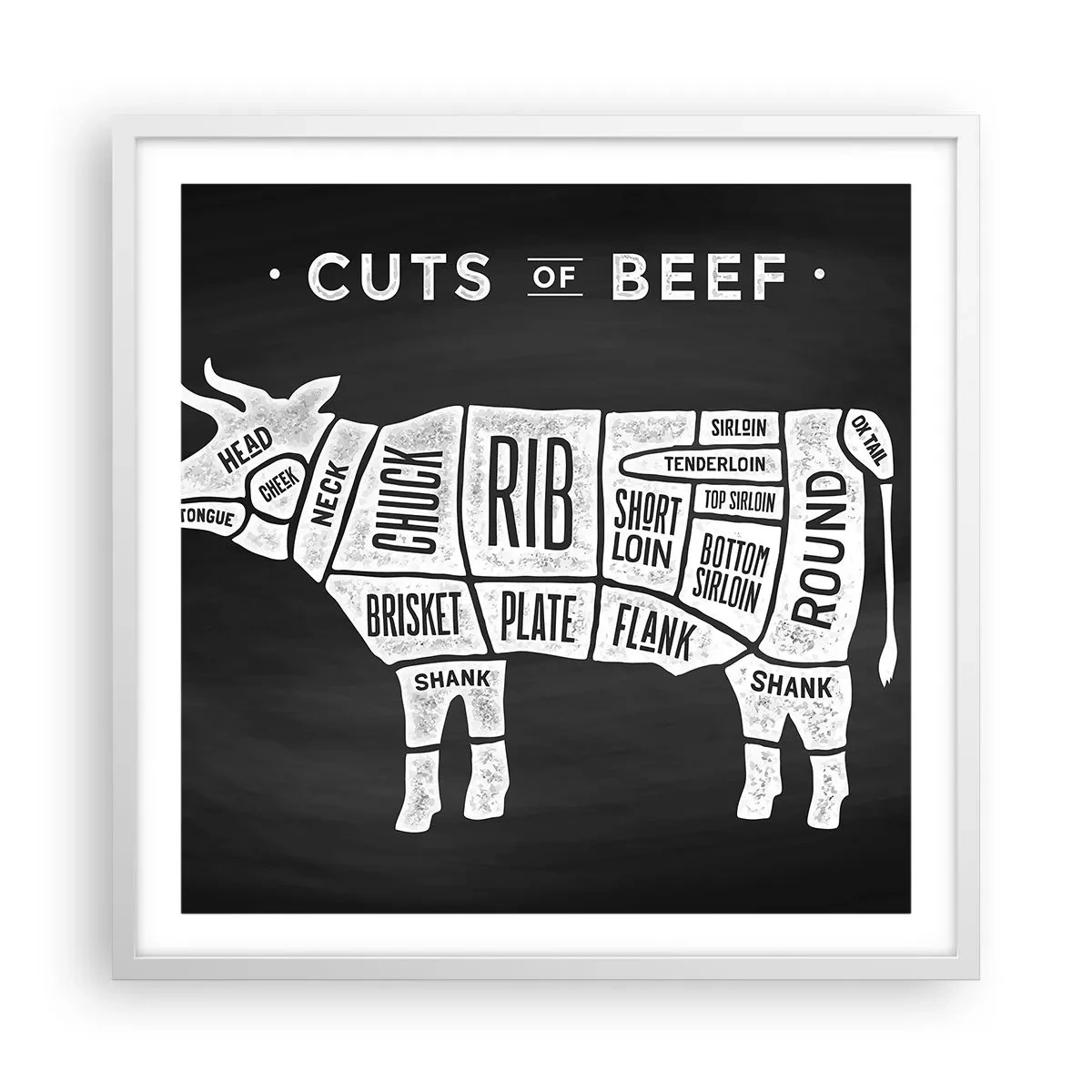 Plakát v bílém rámu - Slabikář řezníka - 60x60 cm