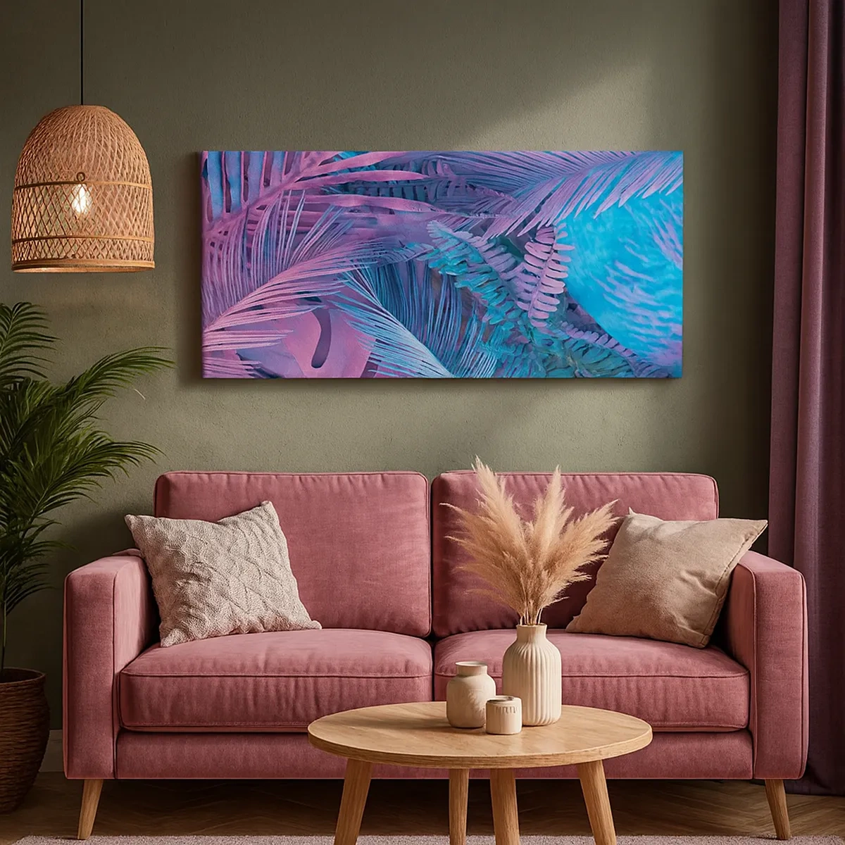 Obraz na plátně - Tropy v růžové a modré - 30x30 cm