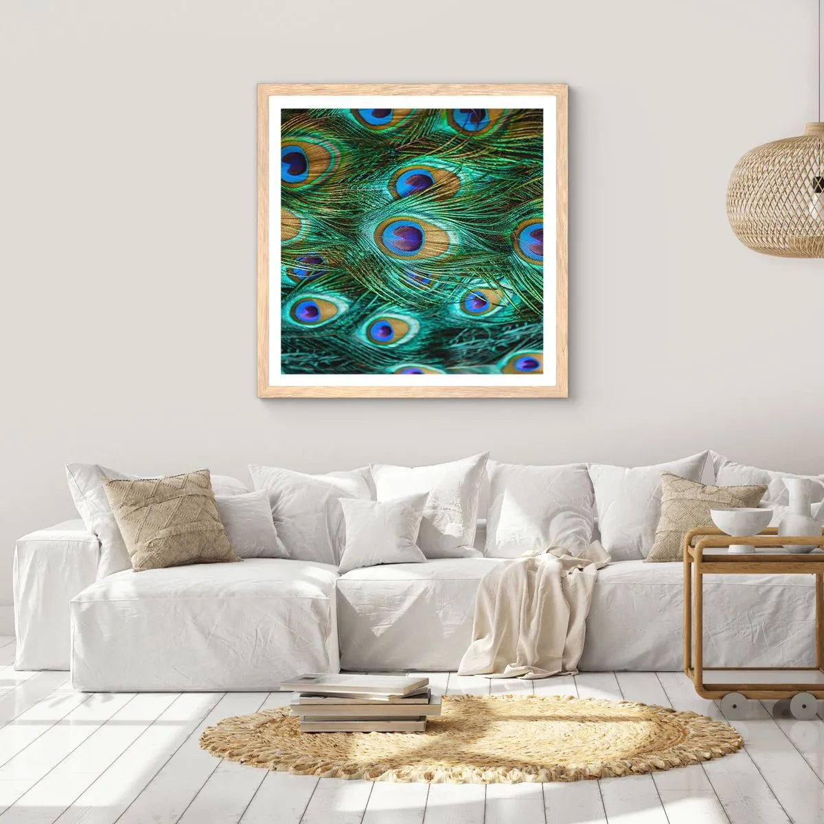 Plakát v rámu světlý dub - Paví pohled - 40x40 cm
