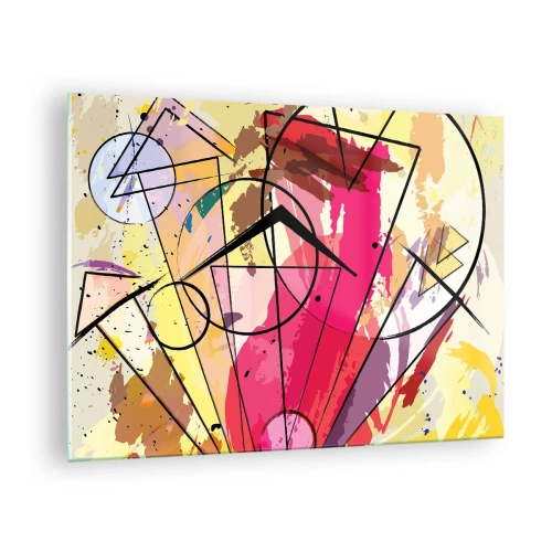 Obraz na skle - Barevná abstrakce s geometrickými vzory a liniemi - 70x50cm - Výbuch - Moderní nástěnná dekorace do obývacího pokoje a ložnice ARTTOR