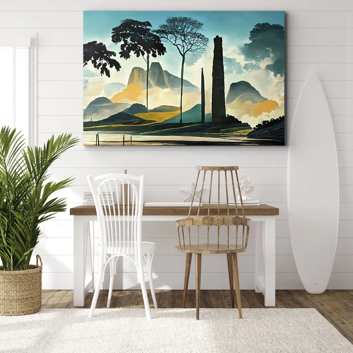 Obraz na plátně - Malebná krajina se stromy a horami v pozadí - 70x50cm - Výš a výš - Moderní nástěnná dekorace do obývacího pokoje a ložnice ARTTOR