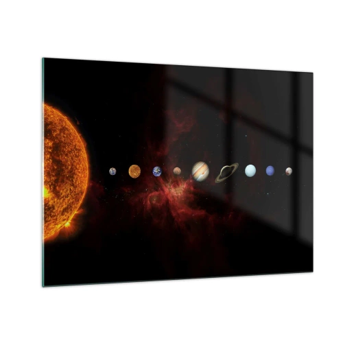 Obraz na skle - Planetární systém se Sluncem na černém pozadí - 70x50cm - Naše čtvrť - Moderní nástěnná dekorace do obývacího pokoje a ložnice ARTTOR