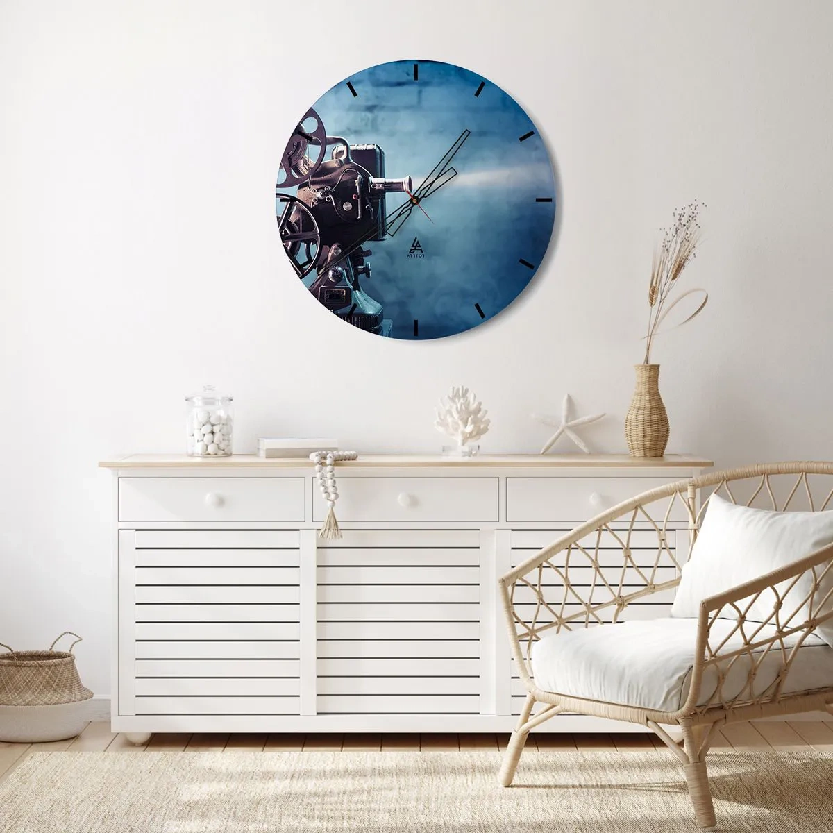 Nástěnné hodiny - Retro filmový projektor s efektem rozptýleného světla - 30x30cm - Ve starém kině - Moderní nástěnná dekorace do obývacího pokoje, kuchyně a ložnice ARTTOR