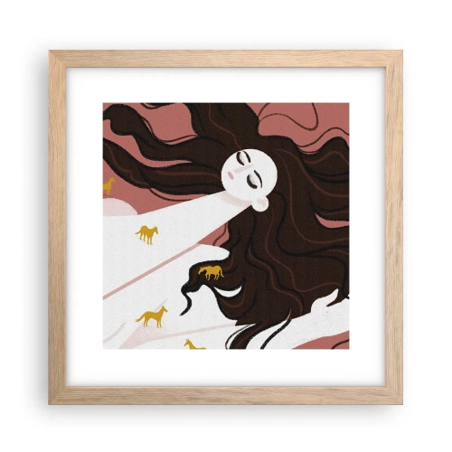 Plakát v rámu světlý dub - Sen o zlatém koni - 30x30 cm