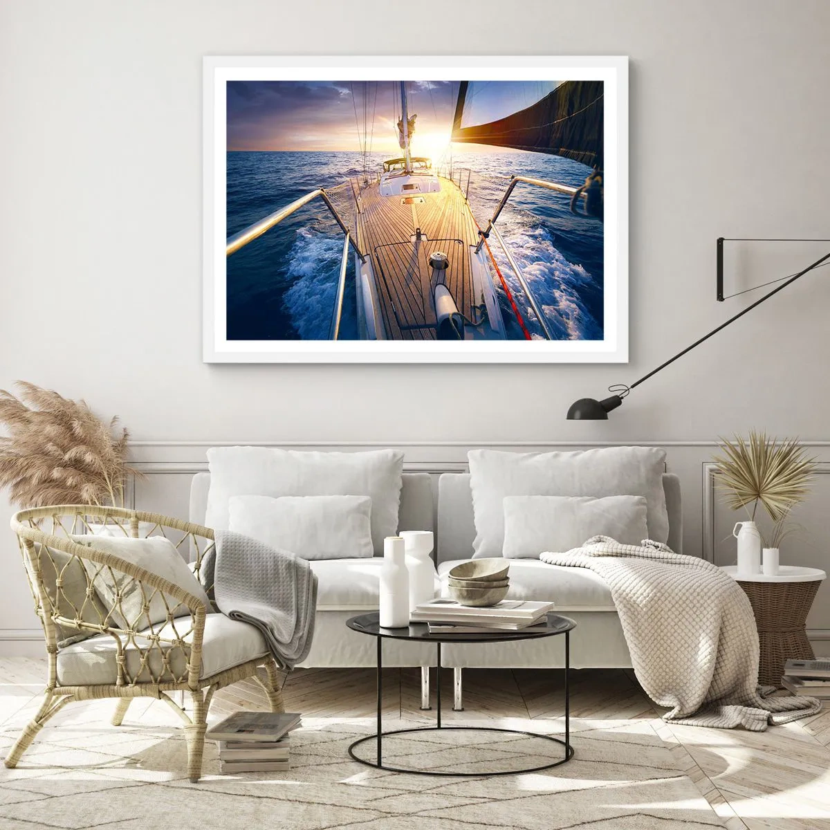 Plakát v bílém rámu - Běžící po vlnách - 91x61 cm