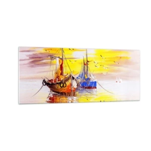 Obraz na skle - Zasloužený odpočinek v přístavu - 100x40 cm