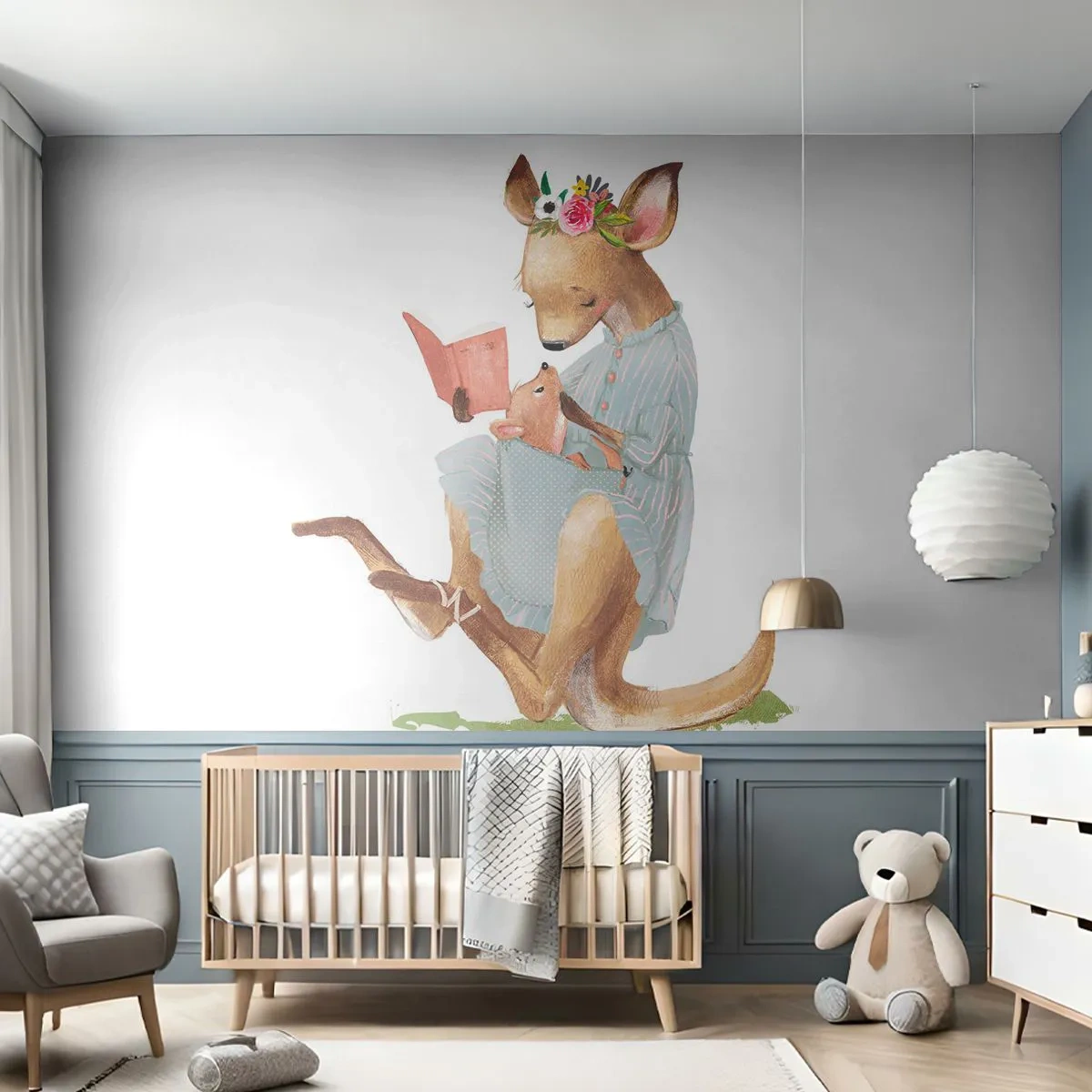 Fototapeta Standard Eco - Ilustrace klokaní matky čtecí knihu se svým mládětem - 100x70cm - Přečti mi, mami - Moderní nástěnná dekorace do obývacího pokoje a ložnice ARTTOR