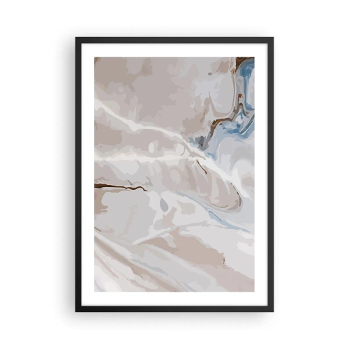 Plakát v černém rámu - Mramorový vzor v jemných béžových a modrých odstínech - 50x70cm - Modré meandry pod bílou - Moderní nástěnná dekorace do obývacího pokoje a ložnice ARTTOR