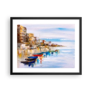 Plakát v černém rámu - Vícebarevný městský přístav - 50x40 cm
