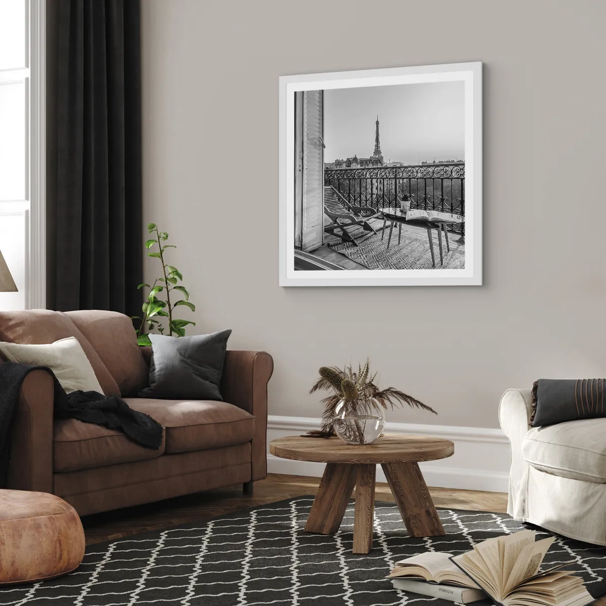 Plakát v bílém rámu - Pařížské odpoledne - 50x50 cm