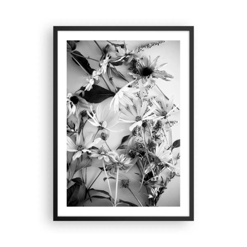 Plakát v černém rámu - Černobílé květiny uspořádané v uměleckém aranžmá - 50x70cm - Květiny bez kytice - Moderní nástěnná dekorace do obývacího pokoje a ložnice ARTTOR