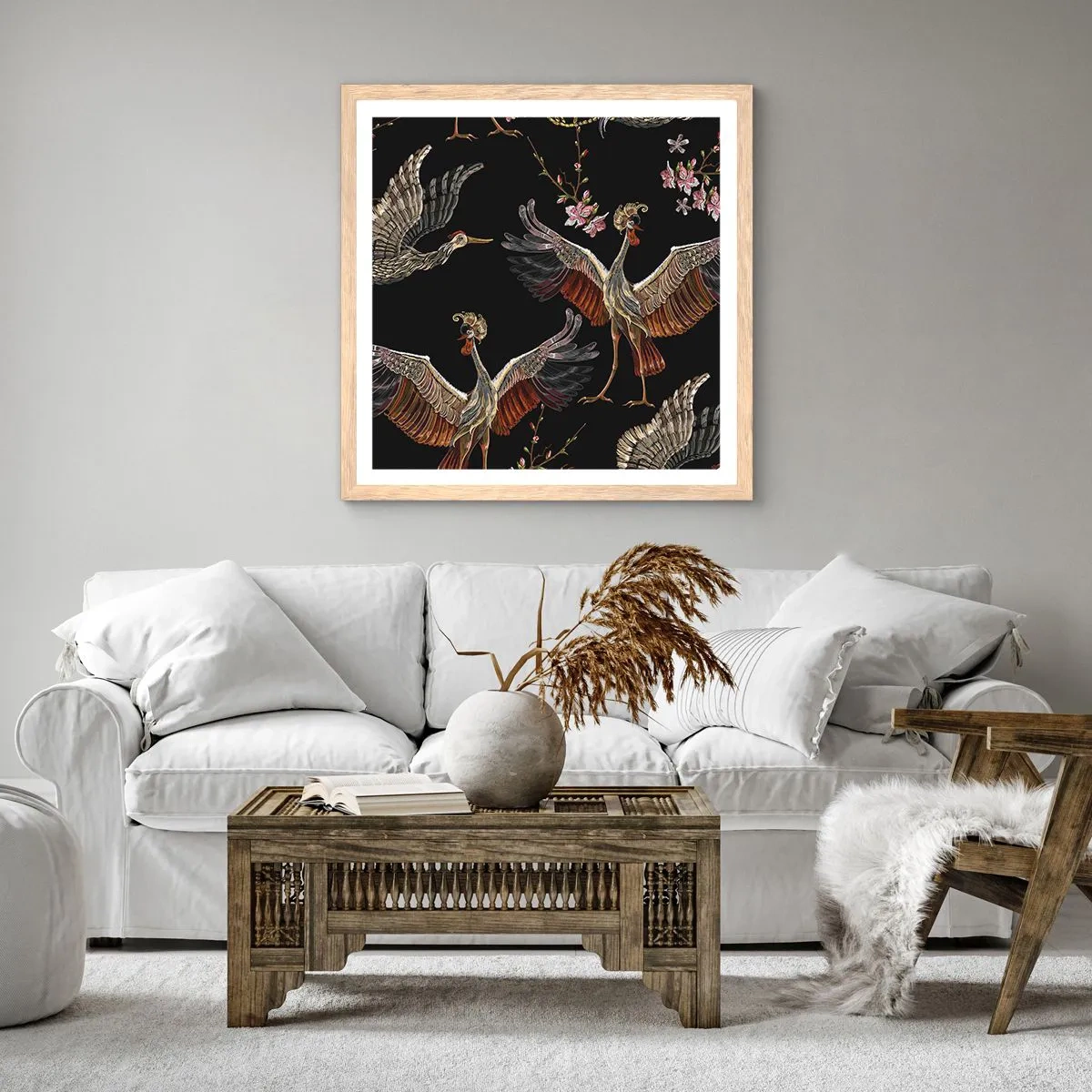 Plakát v rámu světlý dub - Pohádkový pták - 50x50 cm