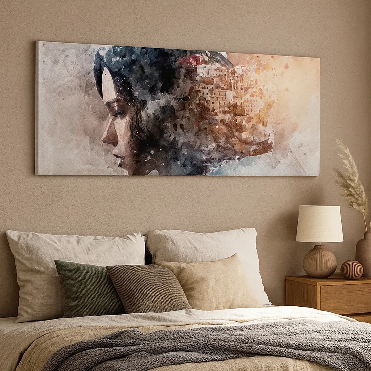 Obraz na plátně - Příběh o dívce s městem v pozadí - 30x30 cm