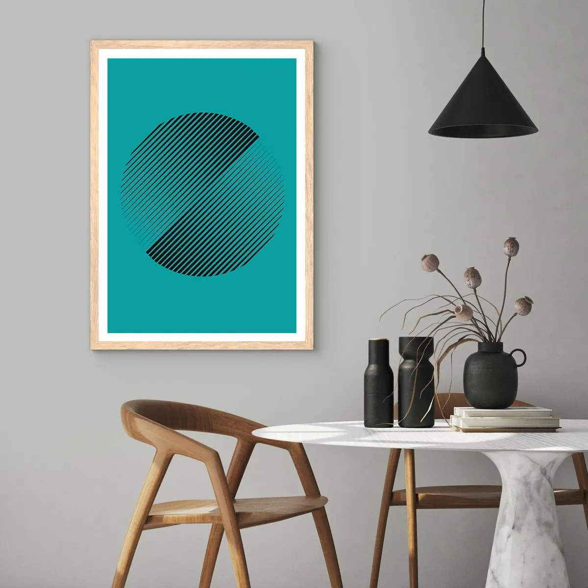Plakát v rámu světlý dub - Kruh – geometrická variace - 30x40 cm