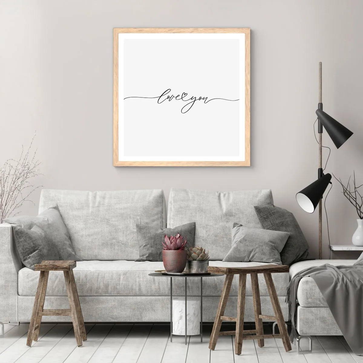 Plakát v rámu světlý dub - Černé na bílém - 50x50 cm