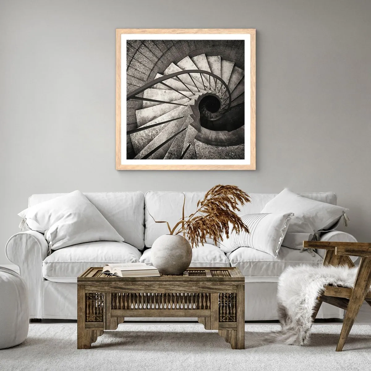 Plakát v rámu světlý dub - Nahoru po schodech, dolů po schodech - 60x60 cm