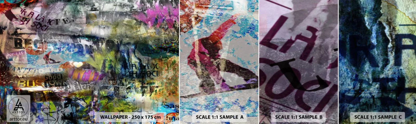 Vzor Fototapety Samolepicí Deluxe Sticker - Koláž vzpomínek - Graffiti, Nástěnná malba, Moderní vzor - 100x30 cm