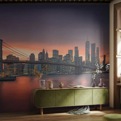 Fototapeta Premium Canvas - Ponořené do liliového ticha - New York, Město, Brooklynský most - 150x105 cm