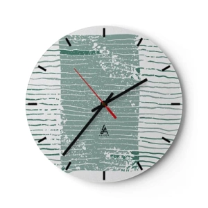 Nástěnné hodiny - Grafická kompozice s vodorovnými liniemi v odstínech mořské zelené. - 30x30cm - Mořská abstrakce - Moderní nástěnná dekorace do obývacího pokoje, kuchyně a ložnice ARTTOR