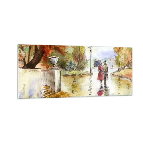 Obraz na skle - Romantický podzim v parku - 100x40 cm