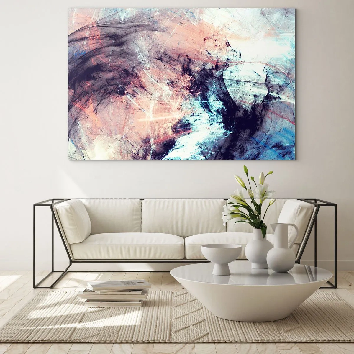 Obraz na skle - Abstraktní mix barev v pastelových a tmavých tónech. - 70x50cm - Vnímej vítr - Moderní nástěnná dekorace do obývacího pokoje a ložnice ARTTOR