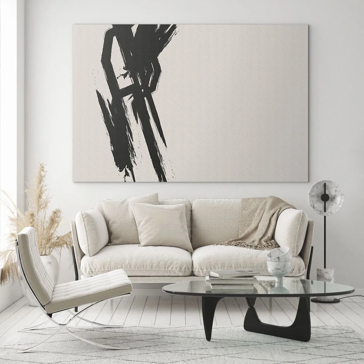 Obraz na skle - Dynamický černý tah štětcem na světlém pozadí - 70x50cm - Nezastavitelná hybnost - Moderní nástěnná dekorace do obývacího pokoje a ložnice ARTTOR