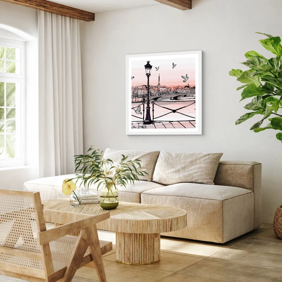 Plakát v bílém rámu - Nad střechami Paříže - 30x30 cm