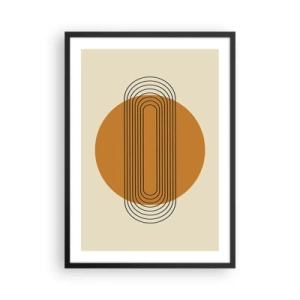 Plakát v černém rámu - Geometrický vzor s oranžovými kruhy a čarami - 50x70cm - Dokonalý plán - Moderní nástěnná dekorace do obývacího pokoje a ložnice ARTTOR