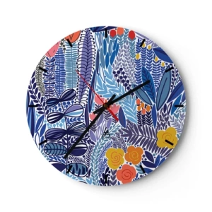Nástěnné hodiny - Barevný rostlinný motiv v grafickém stylu - 30x30cm - Havajská zahrada - Moderní nástěnná dekorace do obývacího pokoje, kuchyně a ložnice ARTTOR