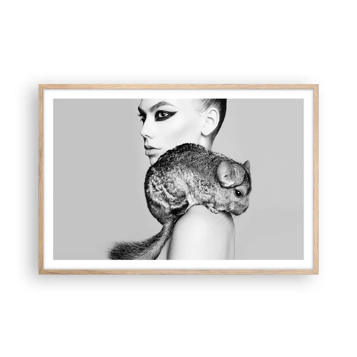 Plakát v rámu světlý dub - Dáma s činčilou - 91x61 cm