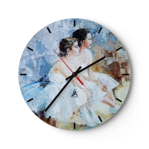 Nástěnné hodiny - Obraz dvou odpočívajících baletek, namalovaný v pastelových barvách. - 30x30cm - Odpočinek mladých labutí - Moderní nástěnná dekorace do obývacího pokoje, kuchyně a ložnice ARTTOR