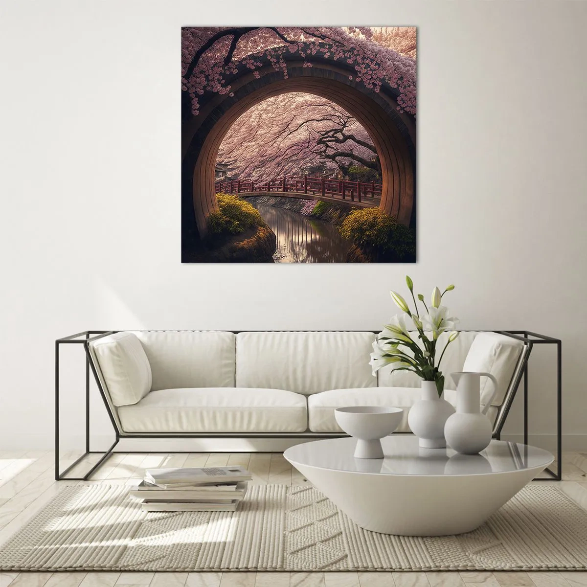 Obraz na skle - Japonské jaro - 70x70 cm