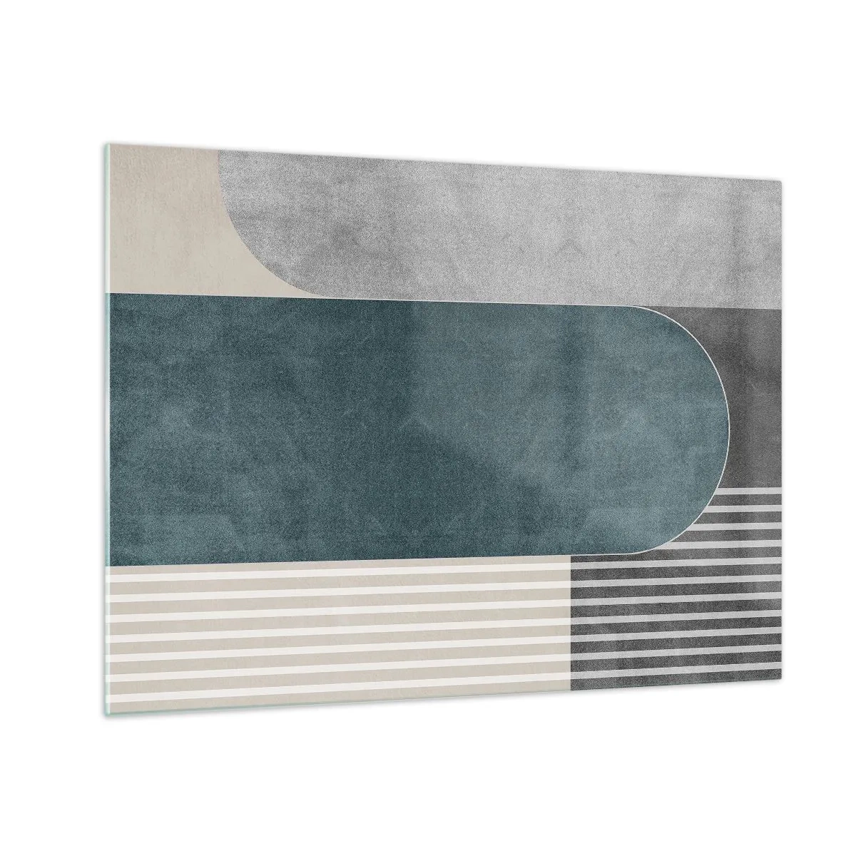 Obraz na skle - Geometrický tvar v odstínech šedé, béžové a zelené - 70x50cm - Kompozice na úrovni - Moderní nástěnná dekorace do obývacího pokoje a ložnice ARTTOR