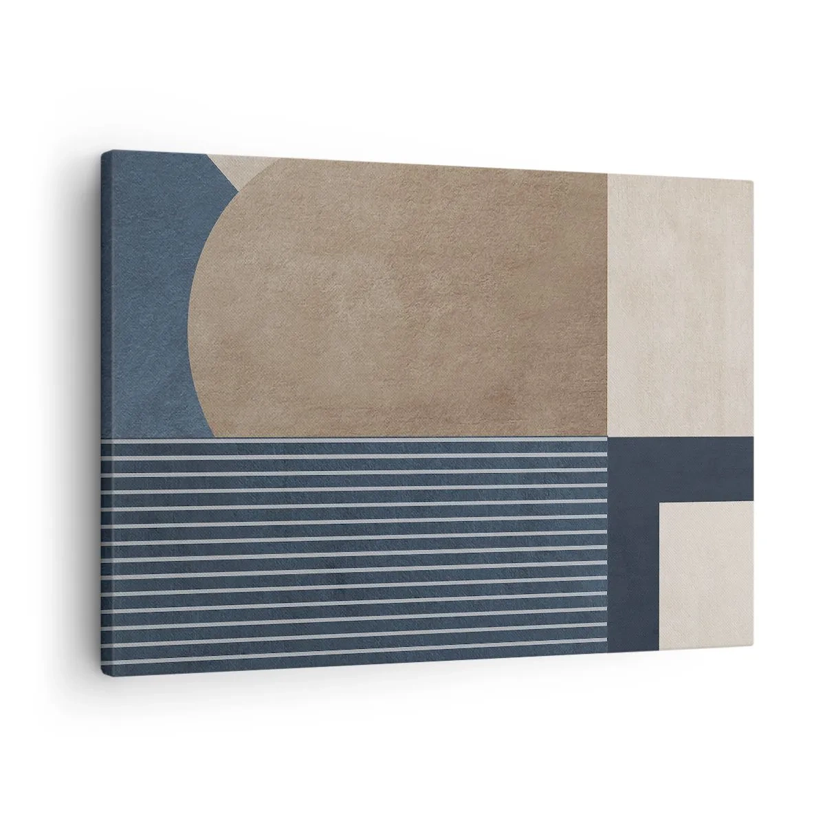 Obraz na plátně - Geometrické obrazce v odstínech béžové a tmavě modré s čarami - 70x50cm - Kompozice jednoduchosti a kulatosti - Moderní nástěnná dekorace do obývacího pokoje a ložnice ARTTOR