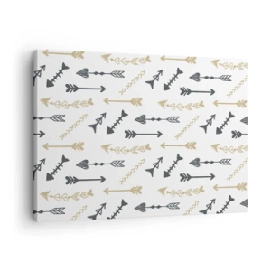 Obraz na plátně - Minimalistický vzor se šipkami v béžové a šedé barvě. - 70x50cm - Sen lučišníka - Moderní nástěnná dekorace do obývacího pokoje a ložnice ARTTOR