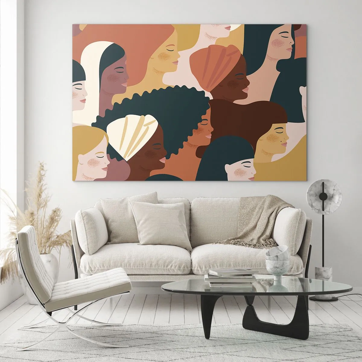 Obraz na skle - Stylová ilustrace rozmanitých ženských siluet - 70x50cm - Pouze ženskost - Moderní nástěnná dekorace do obývacího pokoje a ložnice ARTTOR