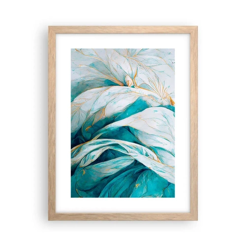 Plakát v rámu světlý dub - Modrá abstrakce se zlatým motivem - 30x40 cm