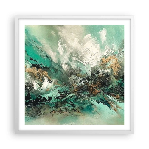 Plakát v bílém rámu - Smaragdově černé vlnobití - 60x60 cm