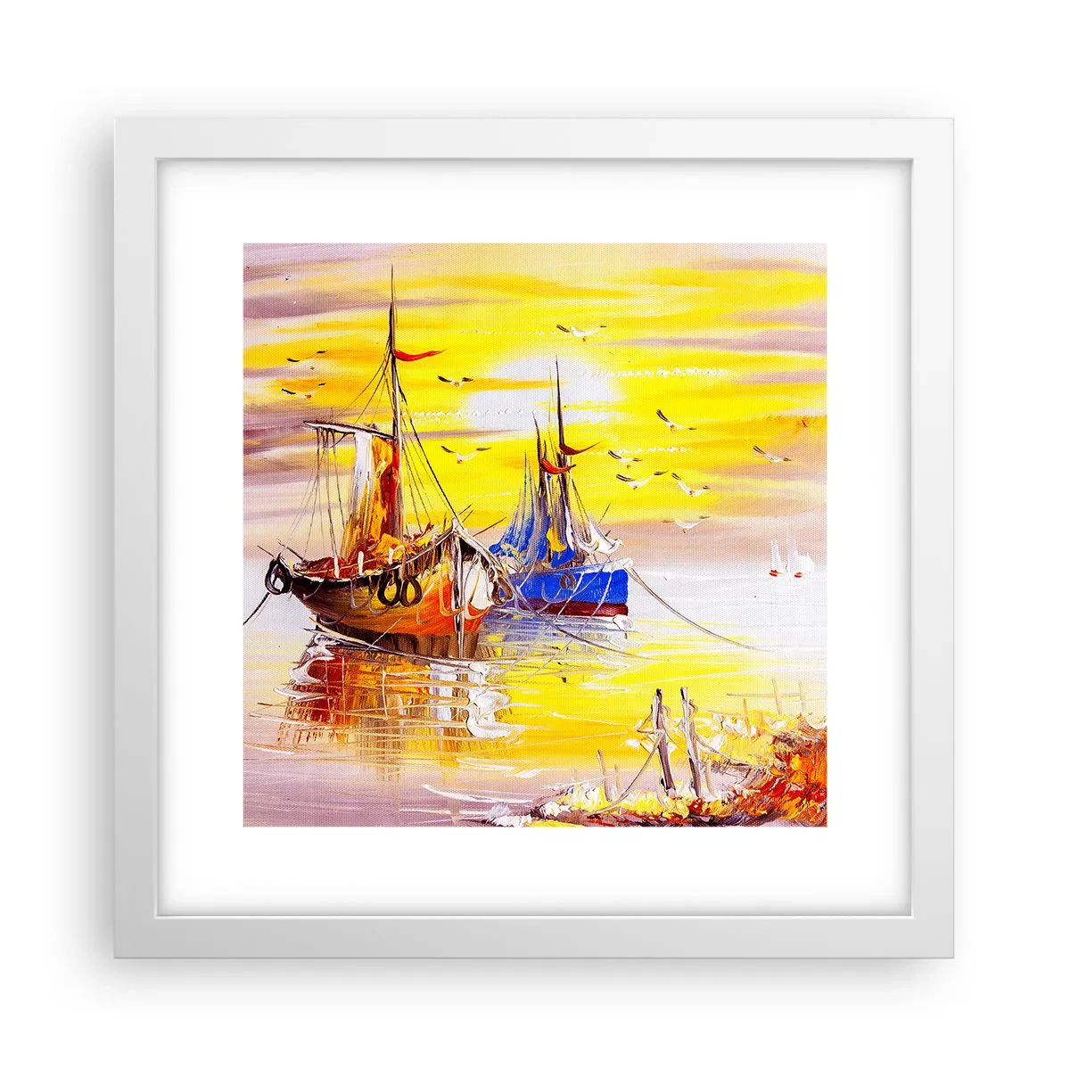 Plakát v bílém rámu - Zasloužený odpočinek v přístavu - 30x30 cm