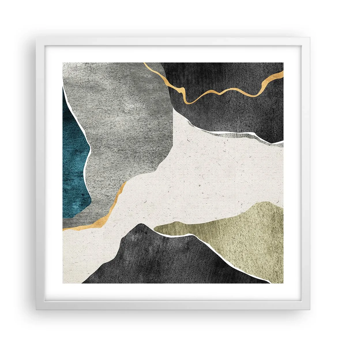 Plakát v bílém rámu - Mozaiková kompozice se zlatou nití - 50x50 cm