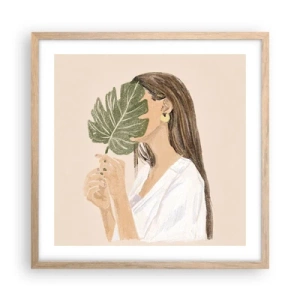 Plakát v rámu světlý dub - Tajemný portrét s vějířem - 50x50 cm