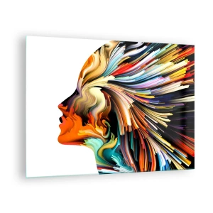 Obraz na skle - Exploze barev ve tvaru lidské siluety - 70x50cm - Exploze představivosti - Moderní nástěnná dekorace do obývacího pokoje a ložnice ARTTOR