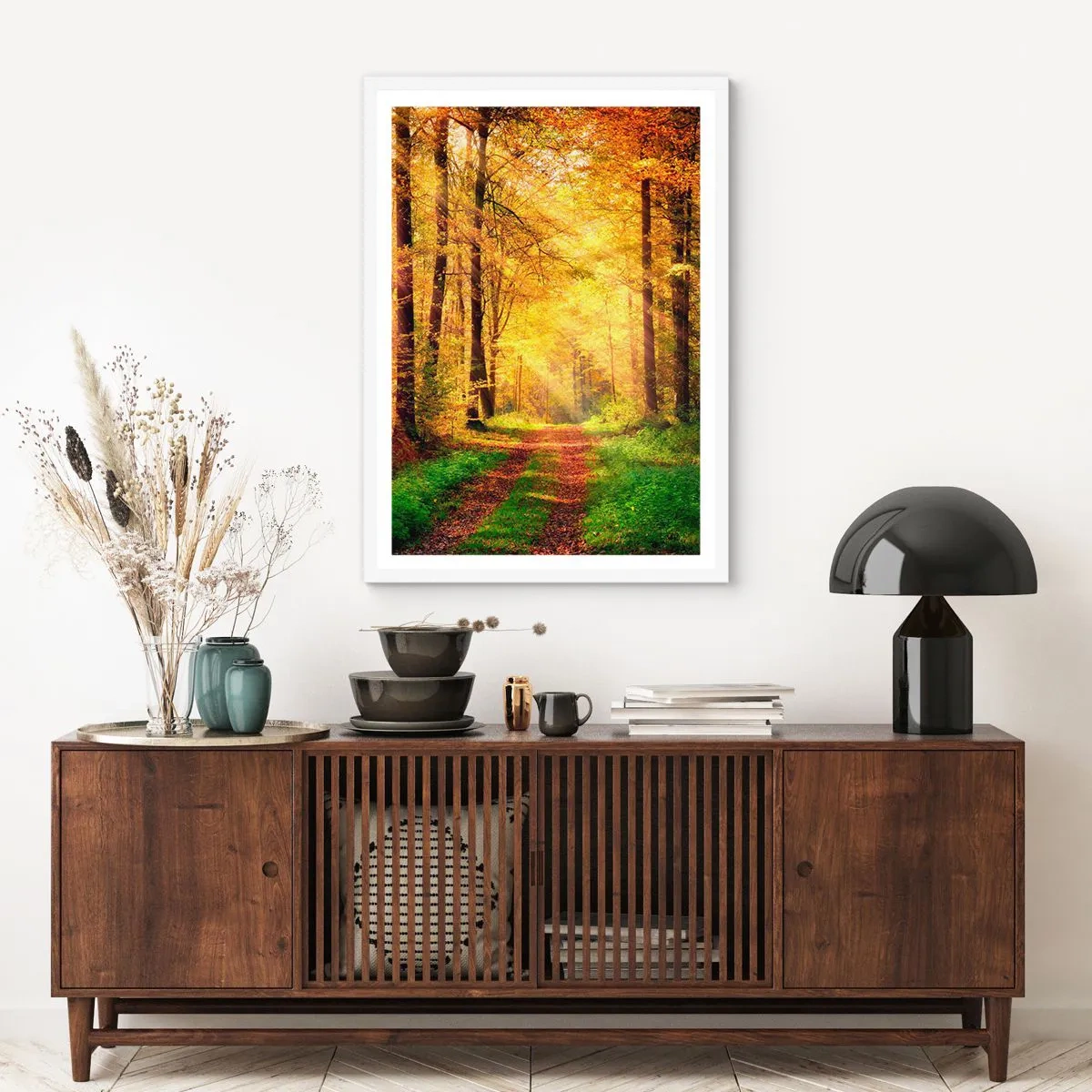 Plakát v bílém rámu - Lesně-zlaté ticho - 40x50 cm