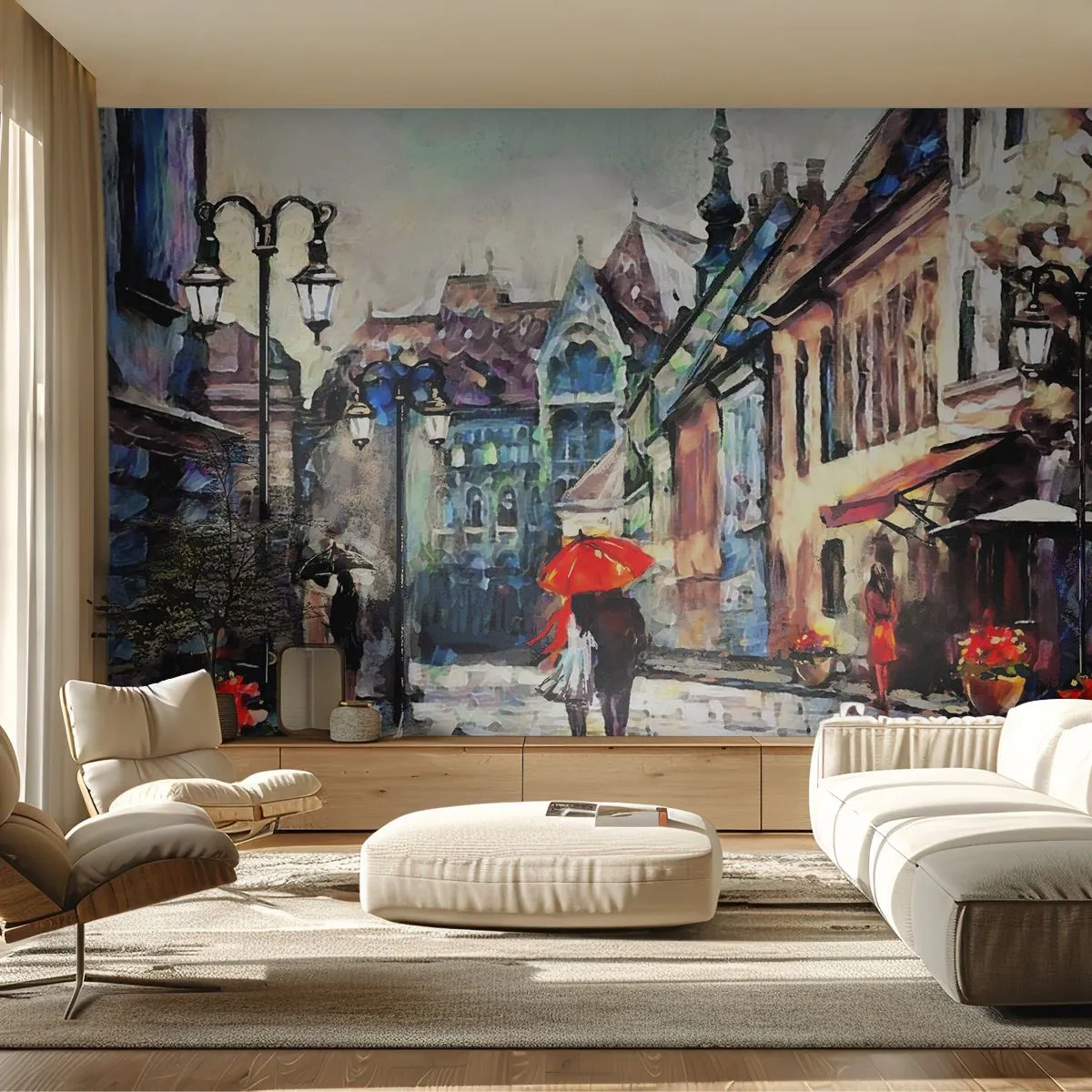 Fototapeta Samolepicí Deluxe Sticker - Déšť pro dva - Město, Architektura, Staré Město - 250x175 cm